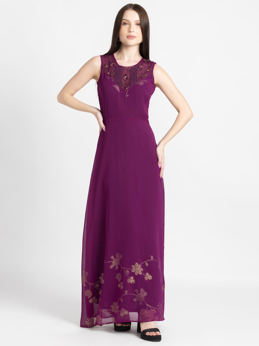 

SHAYE Embellished Sleeveless Georgette Maxi Dress, Purple