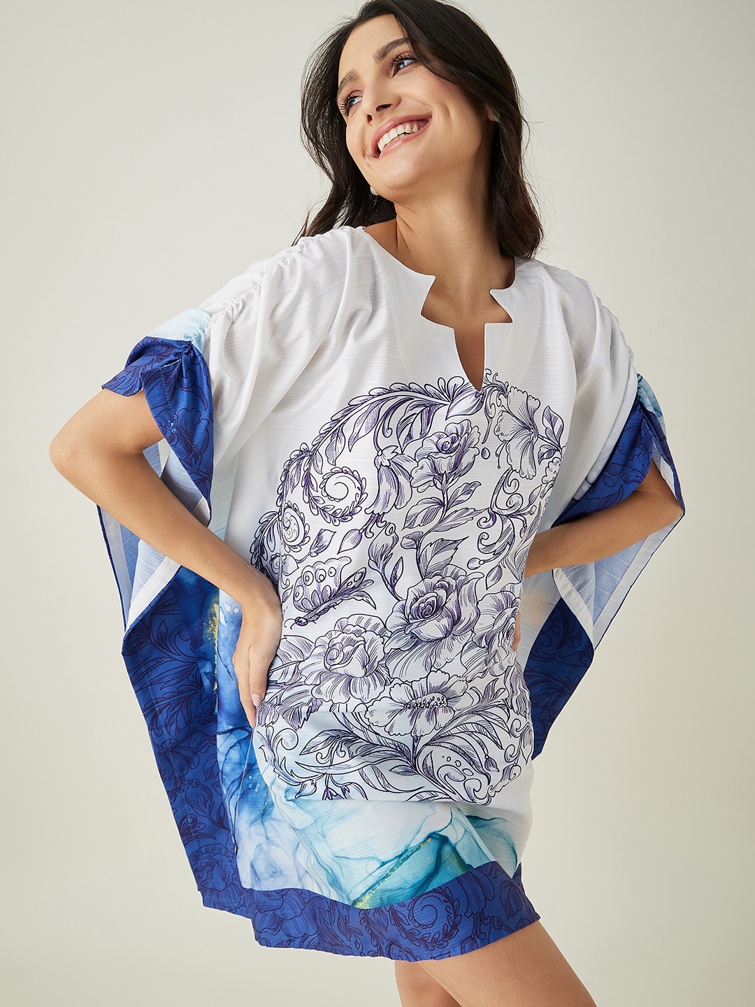 

The Kaftan Company Blue Abstract Printed Kaftan Swimwear Cover Up