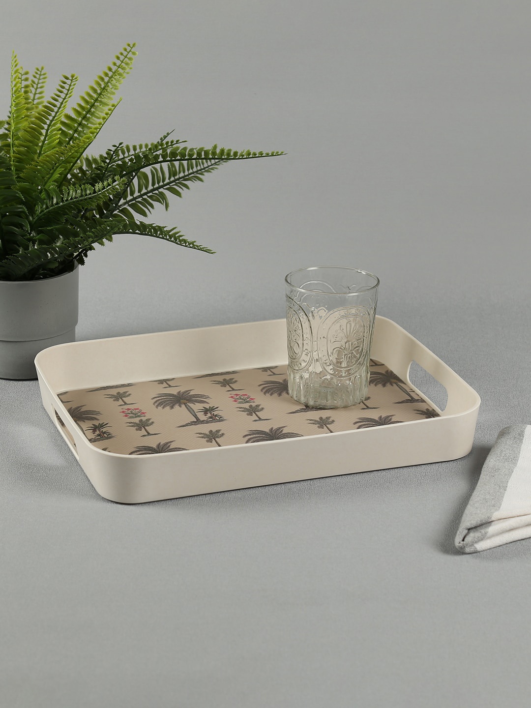 

India Circus by Krsnaa Mehta Cream Printed Rectangle Large Bamboo Tray