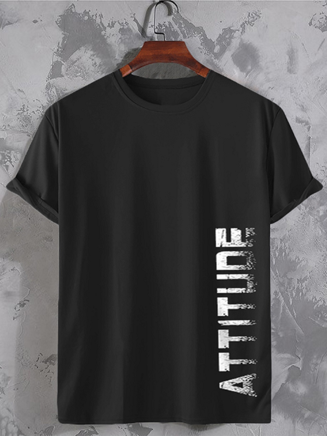 

Try This Typography Printed High Neck Cotton T-Shirt, Black