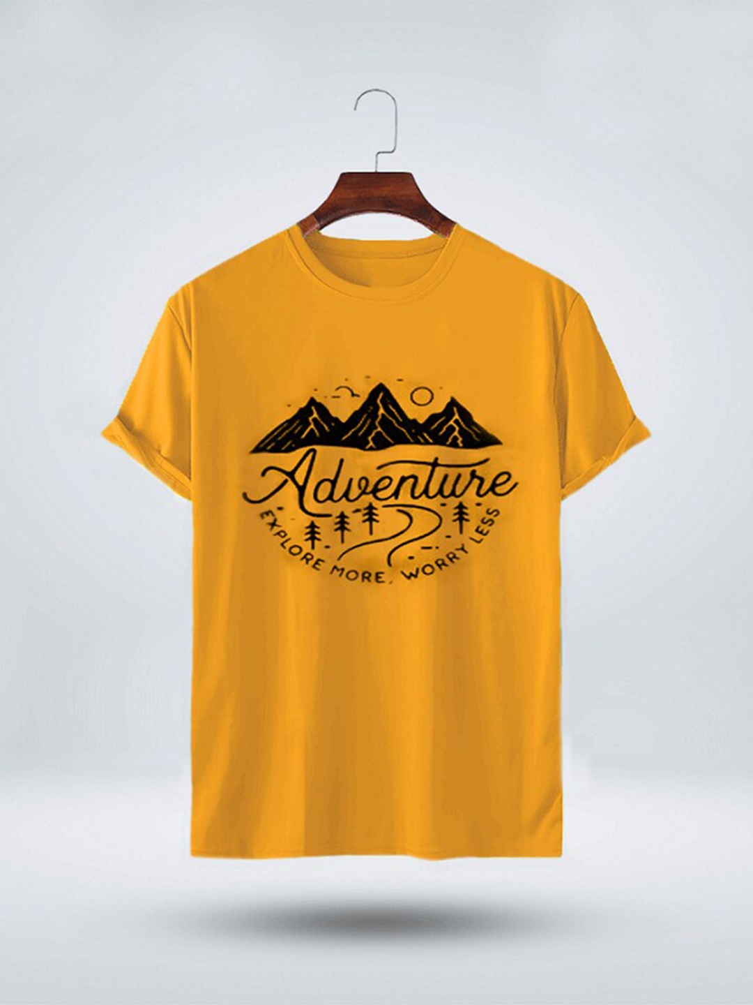 

Try This Typography Printed Round Neck Cotton T-shirt, Yellow