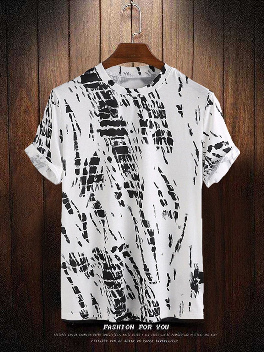 

Try This Abstract Printed Round Neck Cotton T-shirt, White