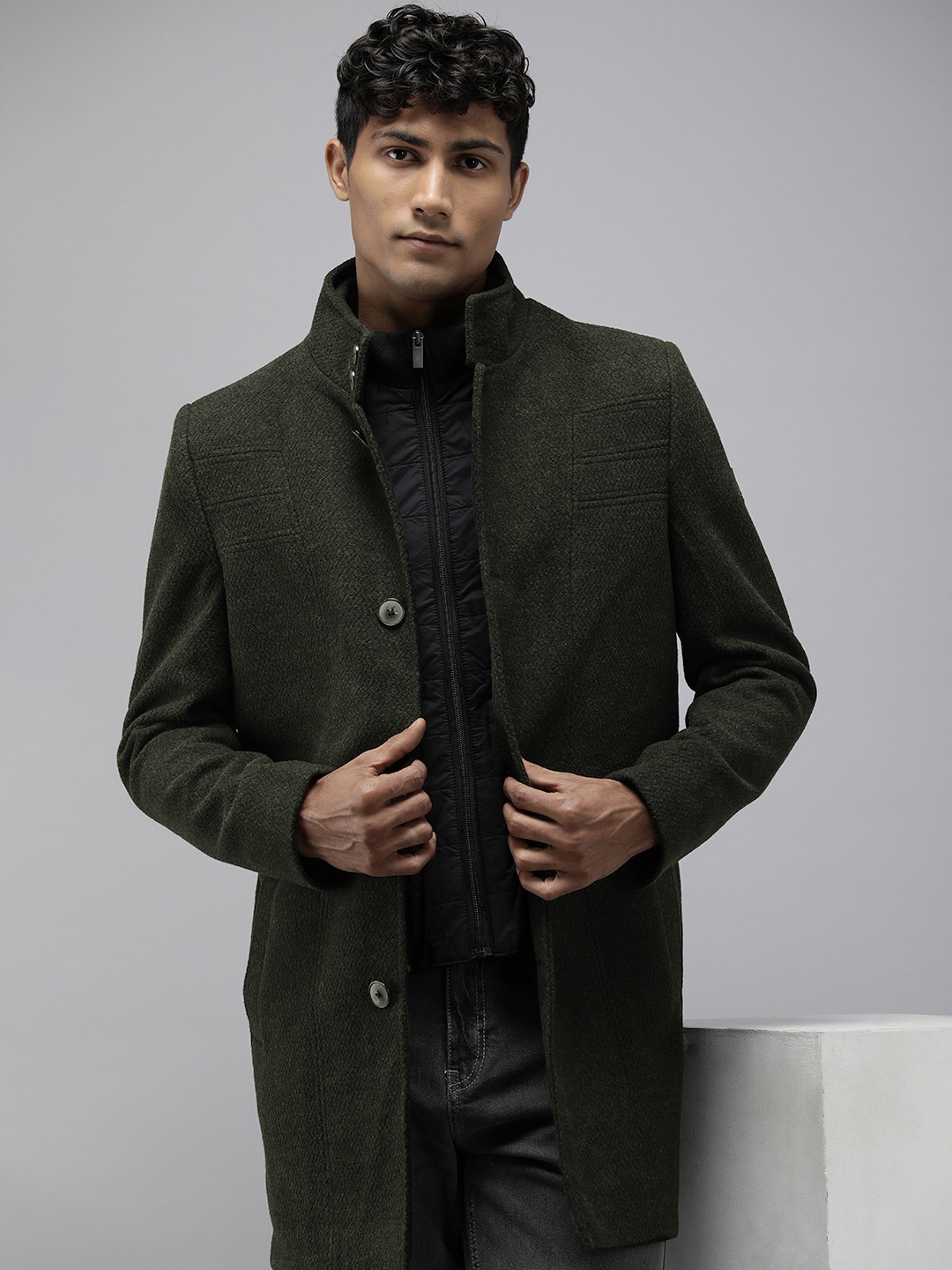 

Arrow High Neck Heathered Trench Coat, Olive