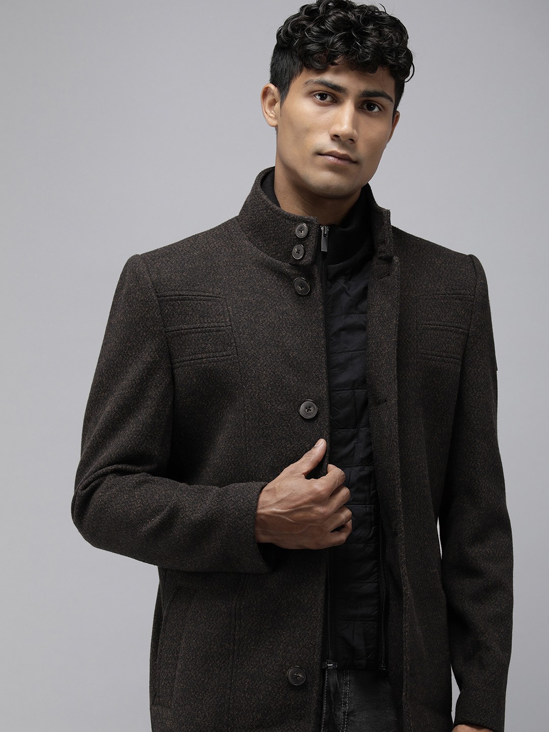 

Arrow High Neck Heathered Trench Coat, Brown