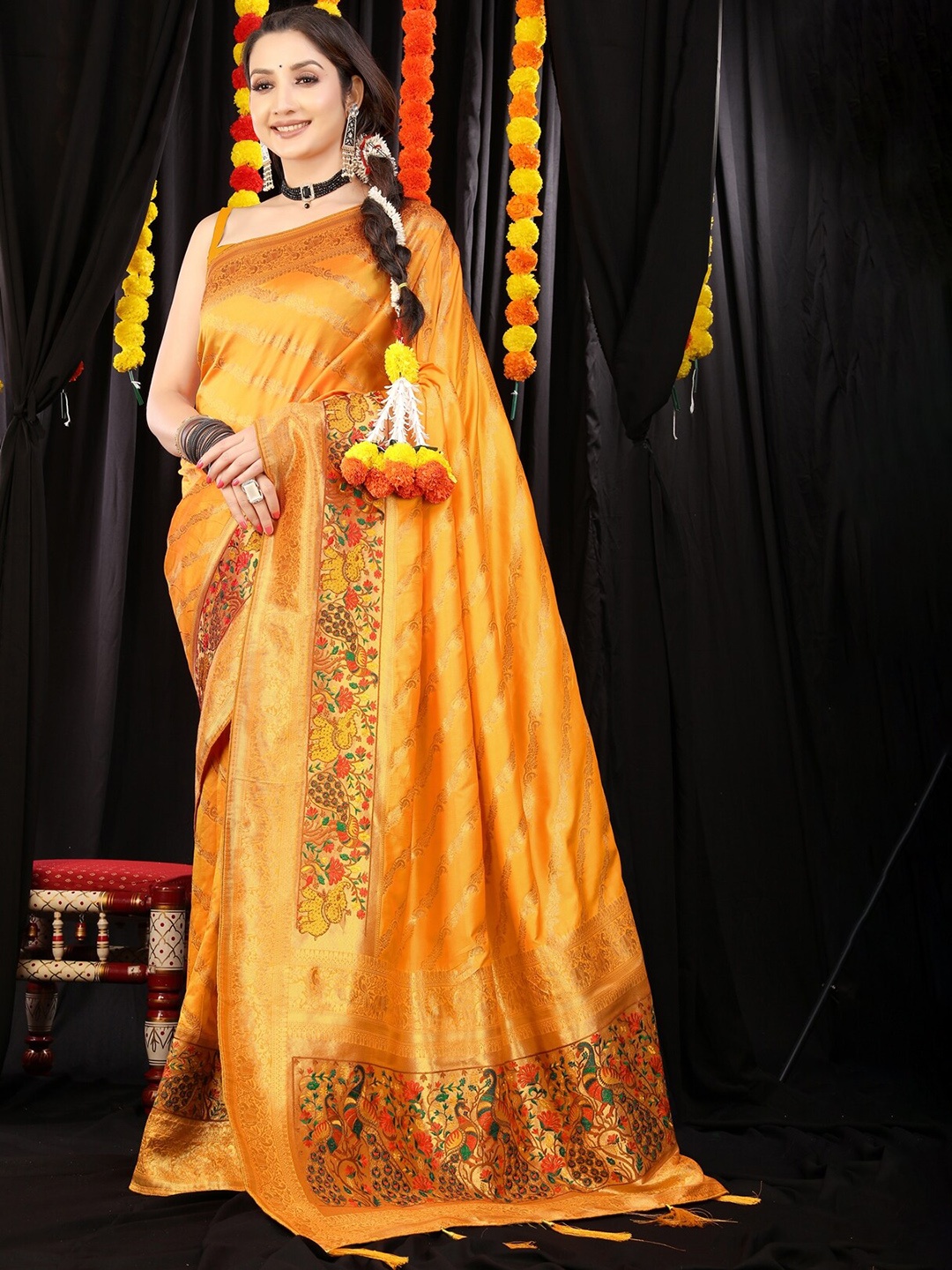 

AVANTIKA FASHION Ethnic Motifs Woven Design Zari Pure Silk Saree, Yellow
