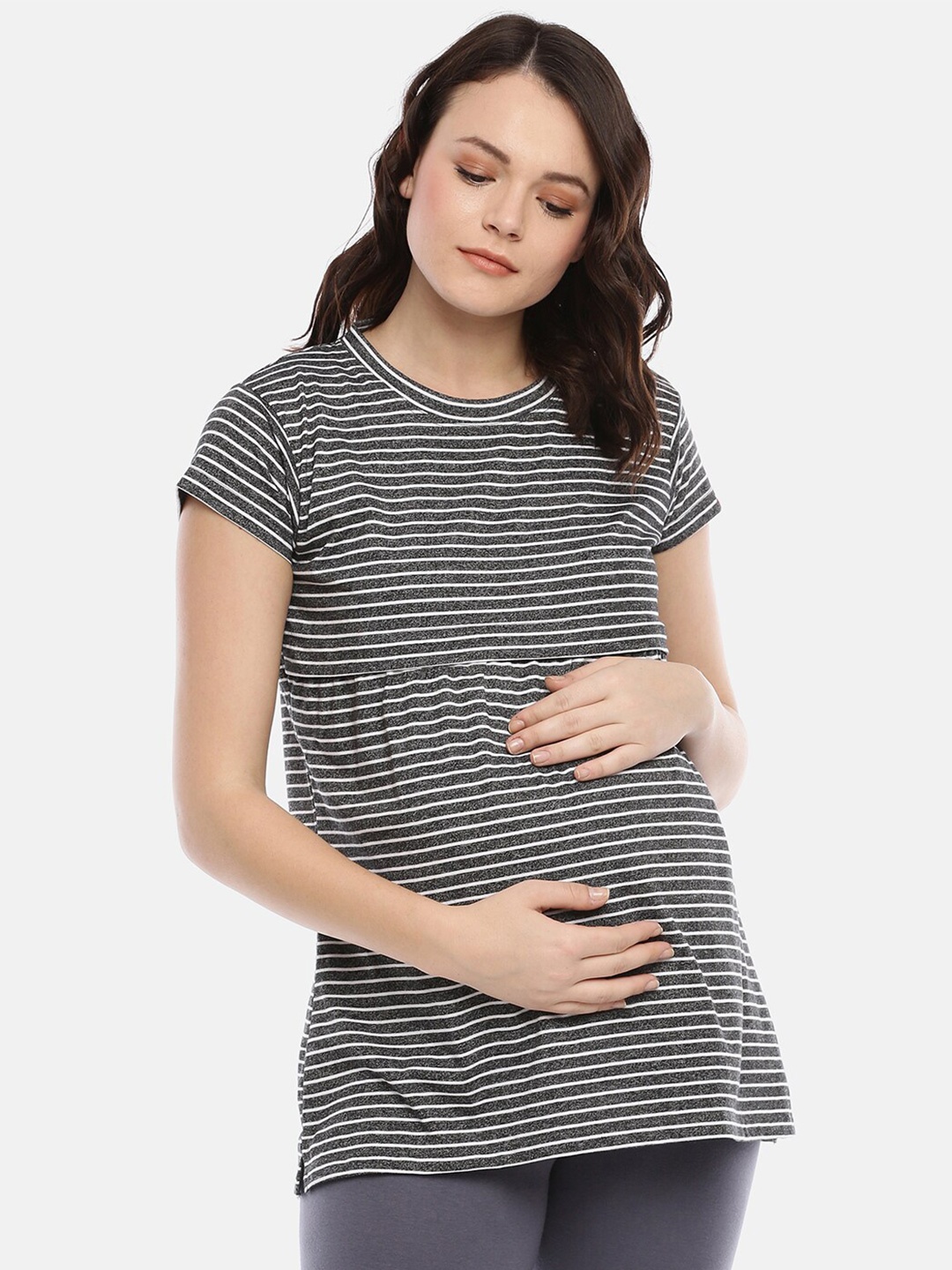 

GOLDSTROMS Striped Maternity Feeding Top, Charcoal