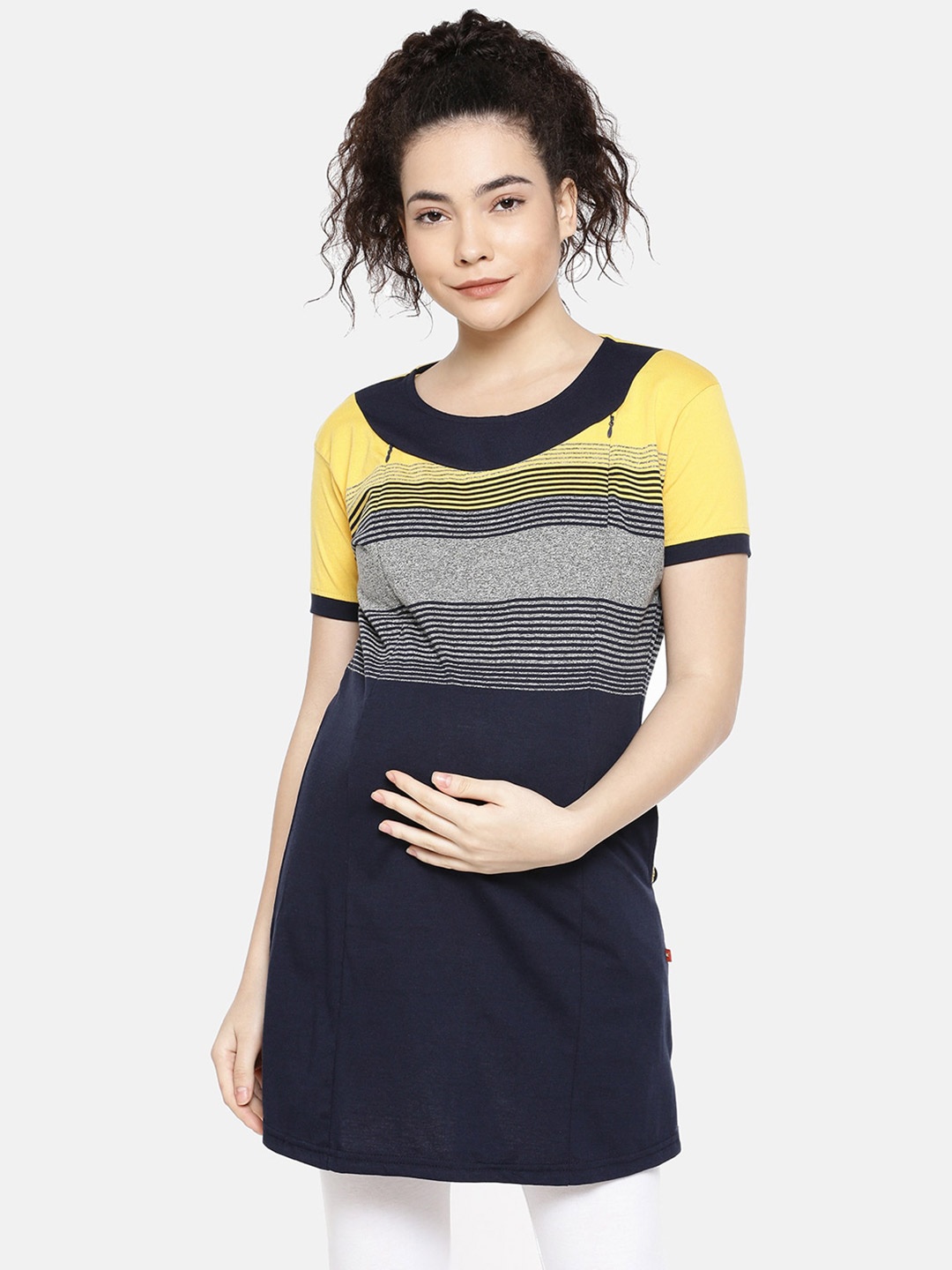 

GOLDSTROMS Striped Maternity Feeding Longline Top, Yellow