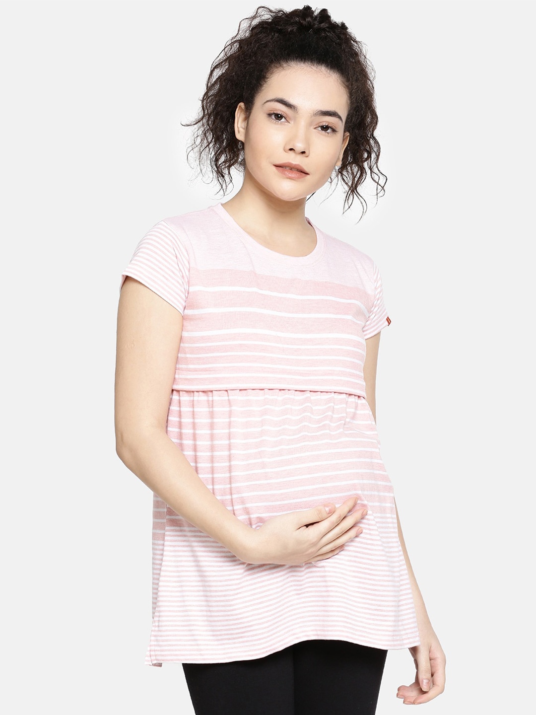 

GOLDSTROMS Striped Round Neck Longline Maternity T-shirt, Pink