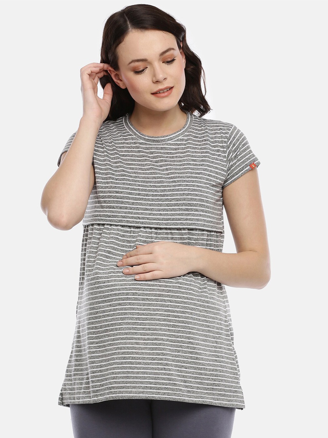 

GOLDSTROMS Striped Maternity Feeding Regular Top, Grey