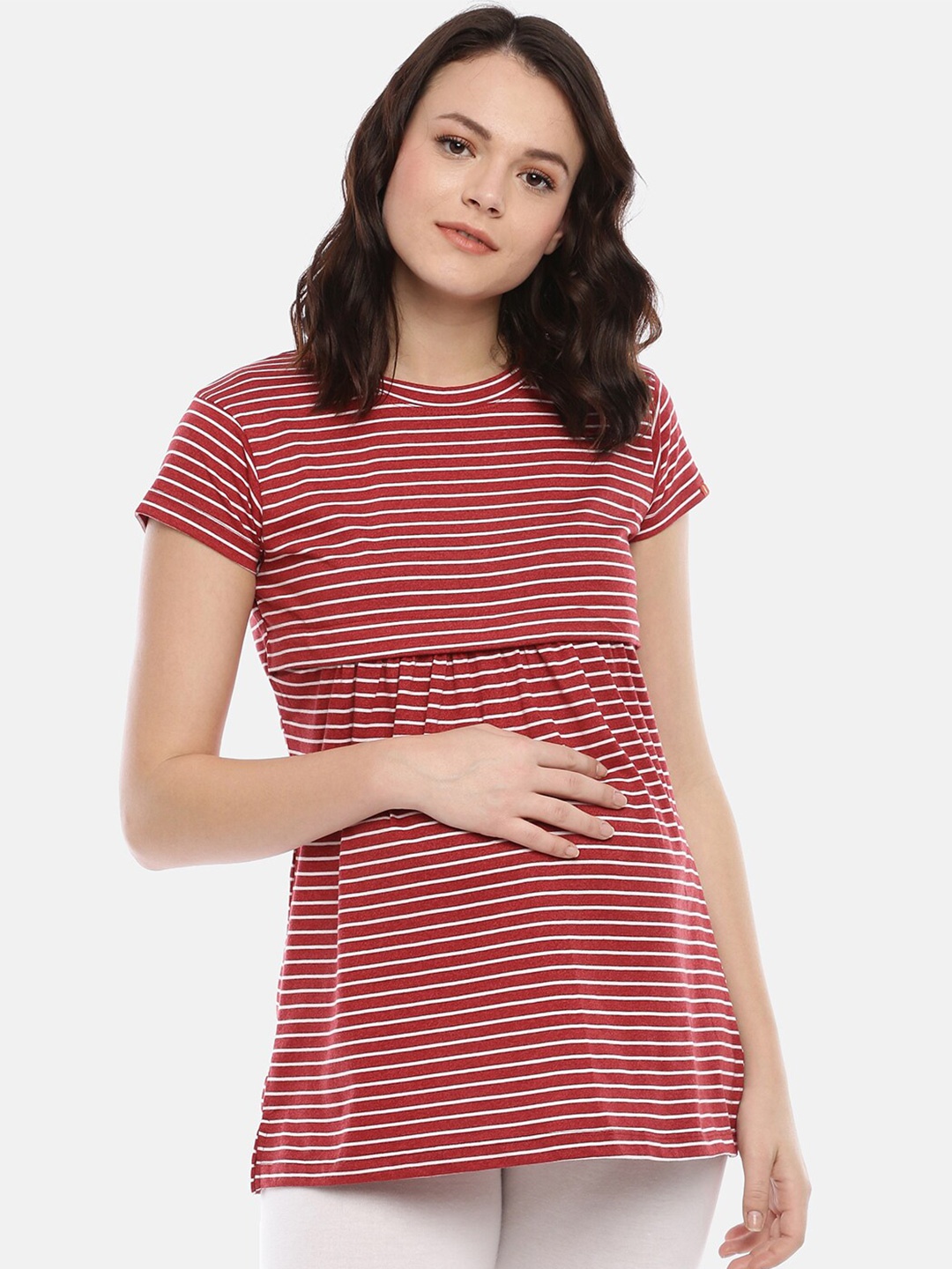 

GOLDSTROMS Striped Round Neck Longline Maternity T-shirt, Red