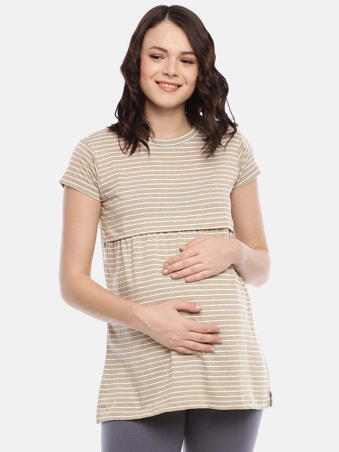 

GOLDSTROMS Maternity Striped Longline Top, Khaki