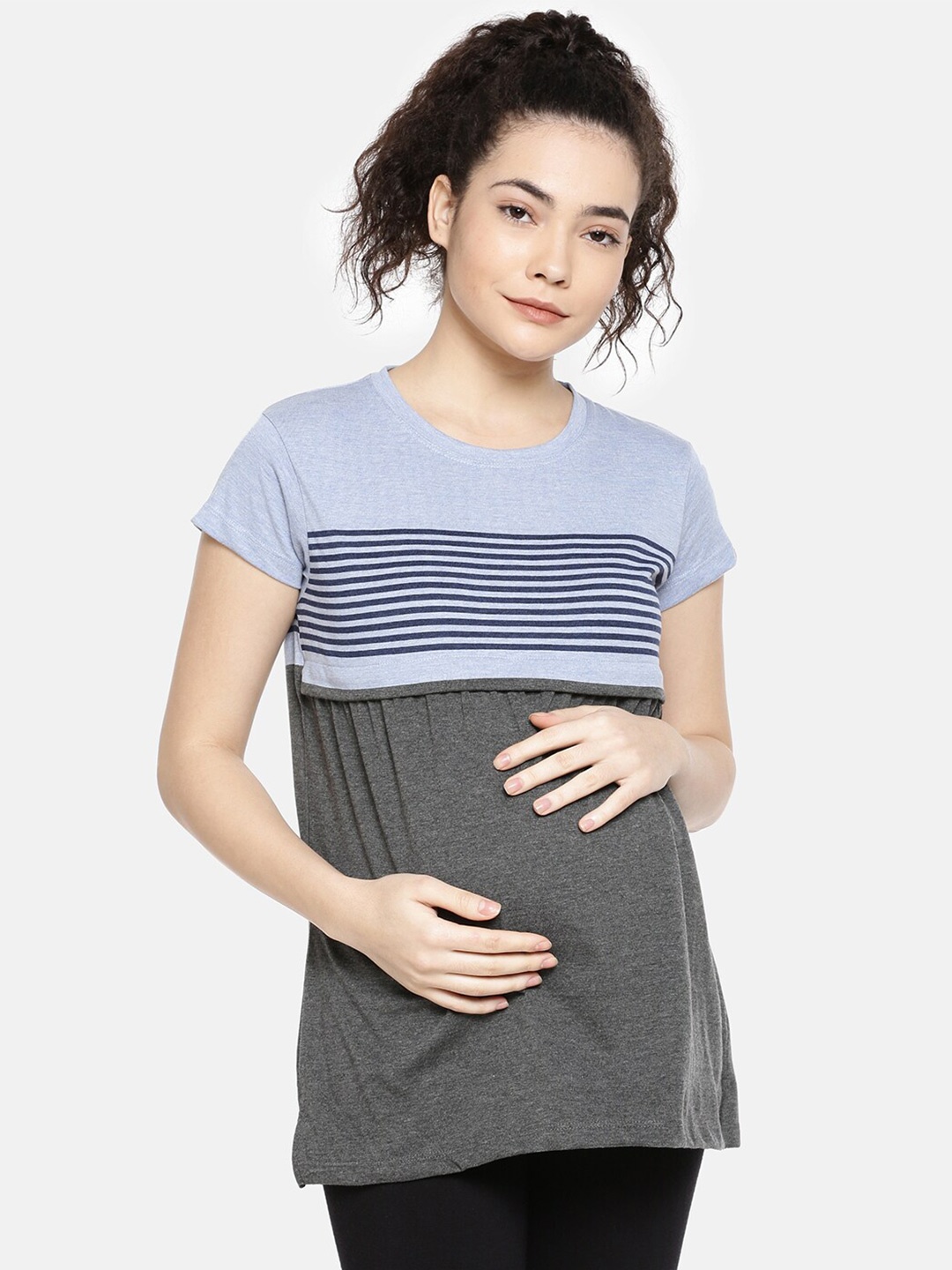 

GOLDSTROMS Colourblocked Round Neck Maternity T-shirt, Grey