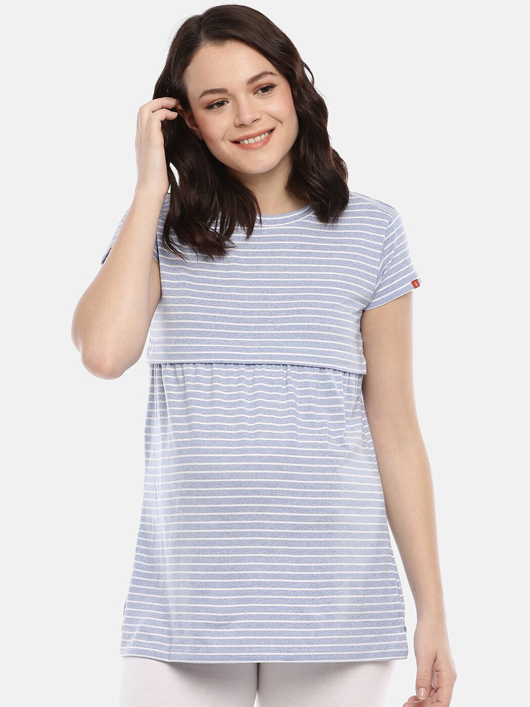 

GOLDSTROMS Striped Round Neck Longline Maternity T-shirt, Blue
