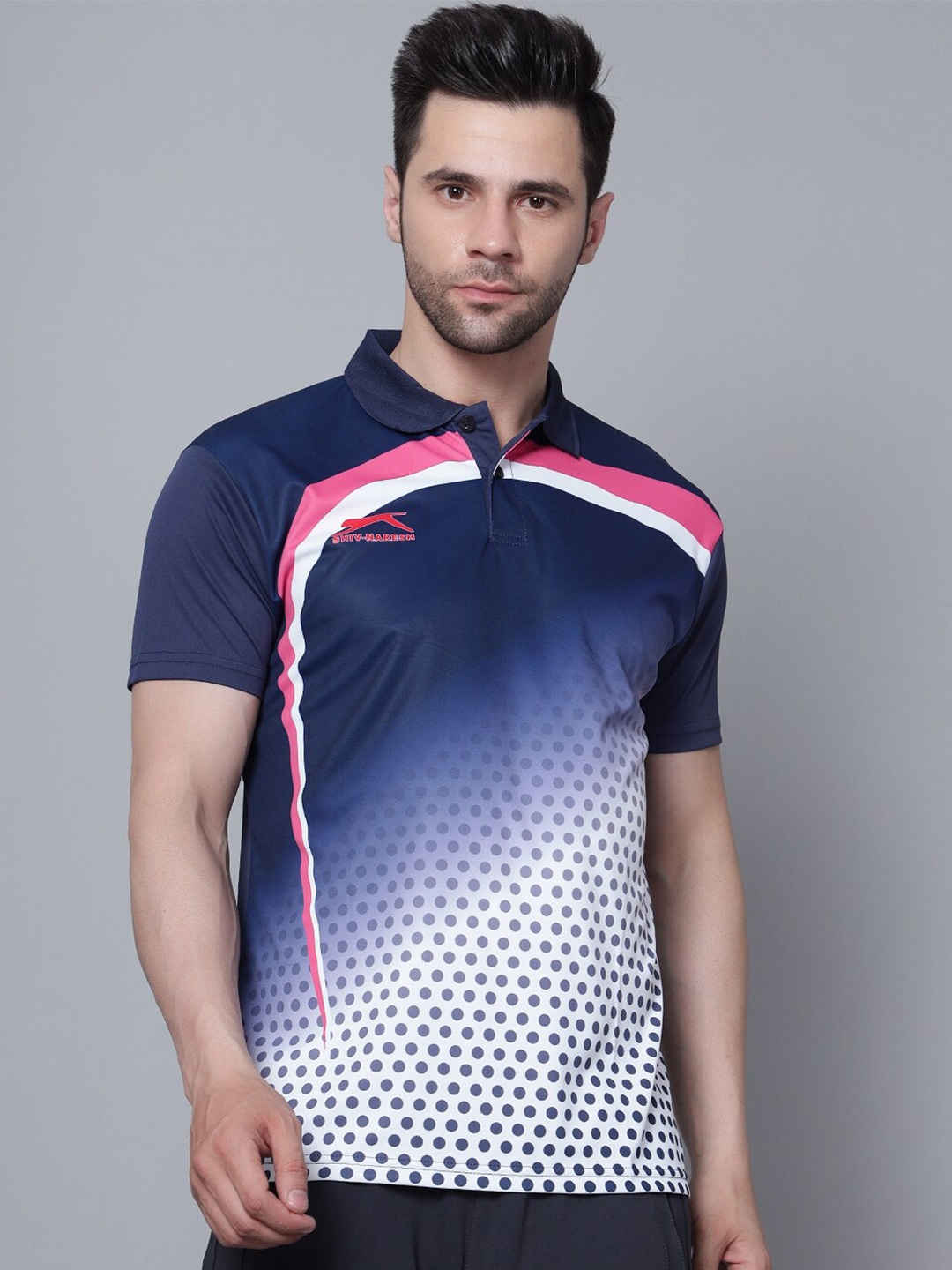 

Shiv Naresh Polo Collar Geometric Printed T-shirt, Navy blue