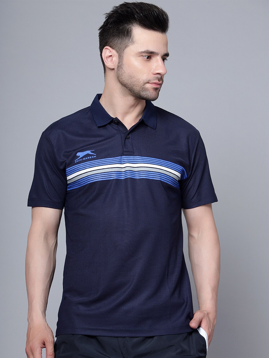 

Shiv Naresh Polo Collar Striped T-shirt, Navy blue