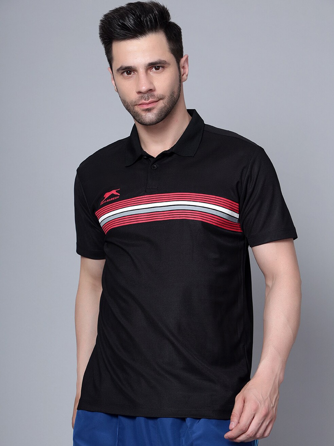 

Shiv Naresh Striped Polo Collar T-shirt, Black