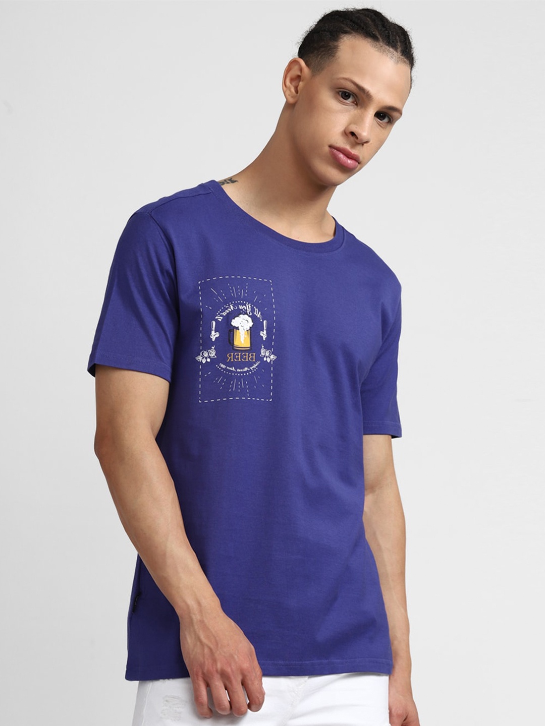 

FOREVER 21 Blue Typography Printed Pure Cotton T-shirt