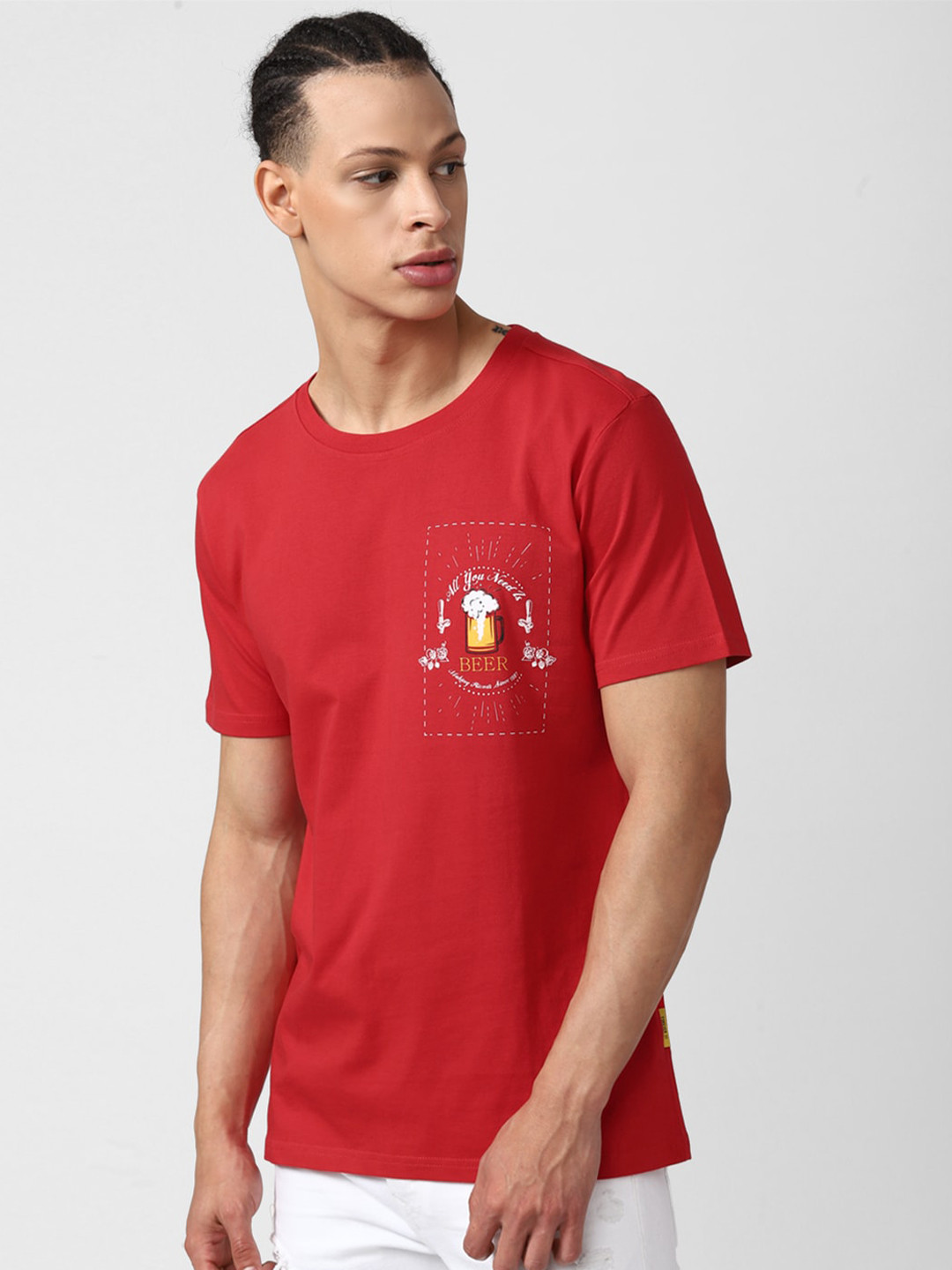 

FOREVER 21 Red Typography Printed Pure Cotton T-shirt