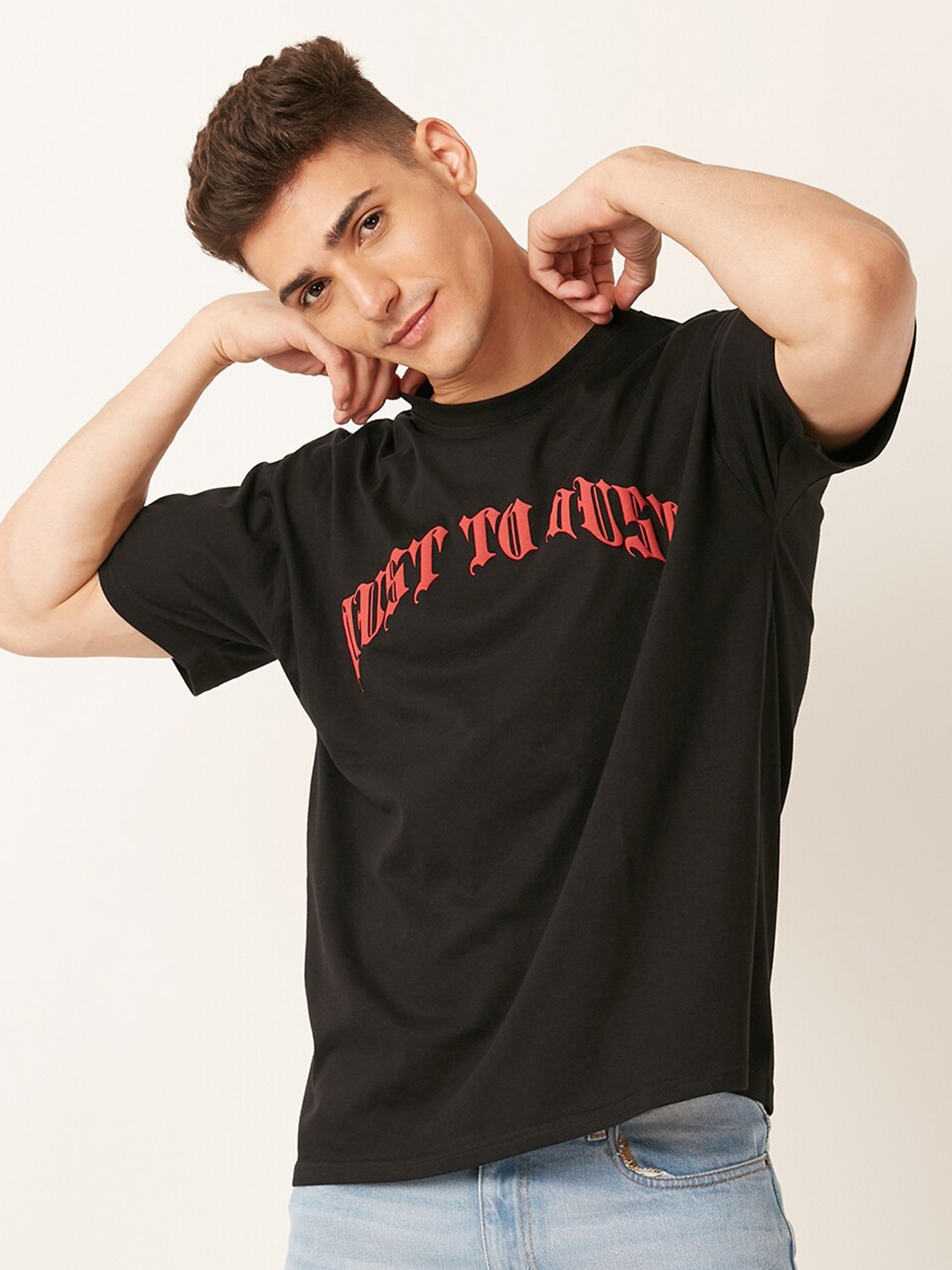 

FOREVER 21 Black Typography Printed Round Neck T-shirt