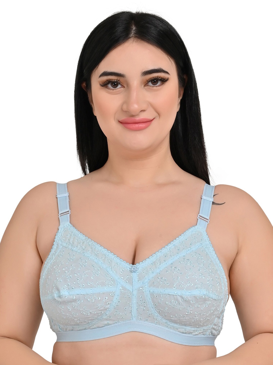 

Piylu Self Design Non Wired Non Padded Everyday Bra With All Day Comfort, Blue