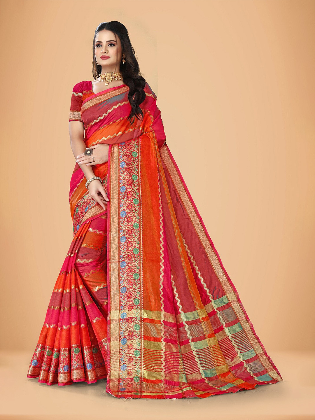 

Rivana Woven Design Zari Art Silk Banarasi Saree, Red