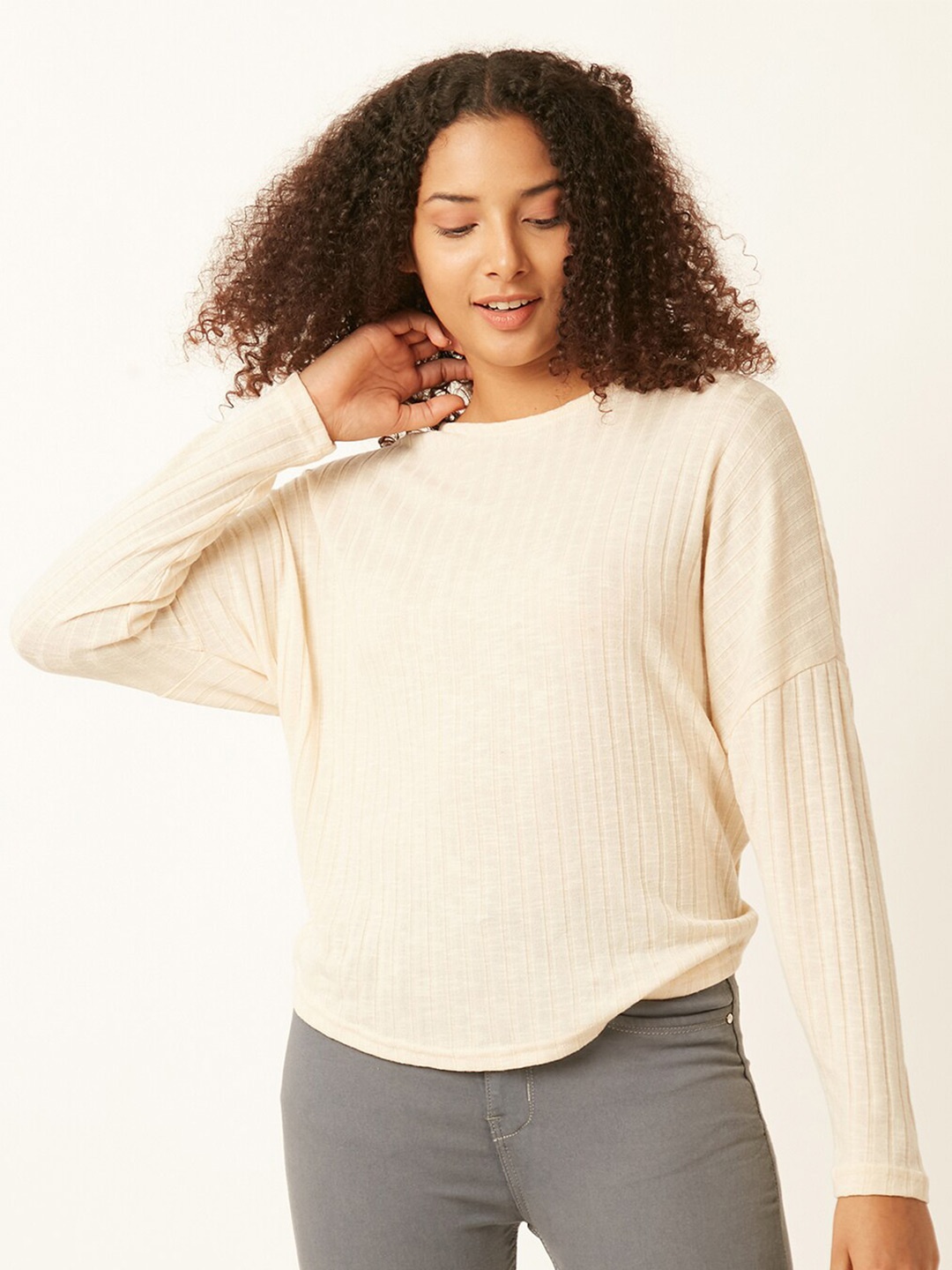 

FOREVER 21 Beige Round Neck Styled Back Top