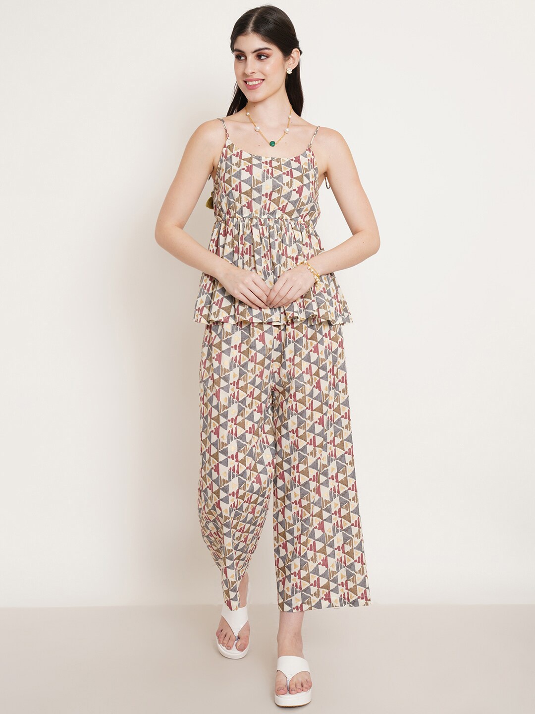

FABRIC FITOOR Geometric Printed Pure Cotton Co-ords Set, Grey