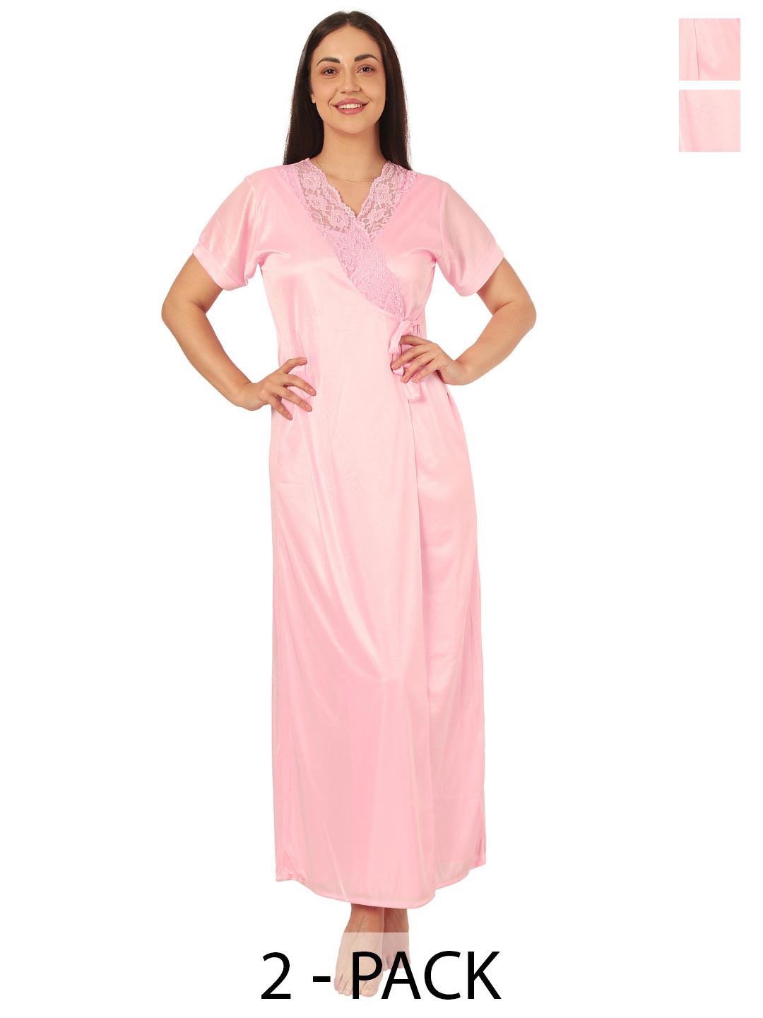 

Noty Pack Of 2 Satin Maxi Nightdress With Robe, Pink
