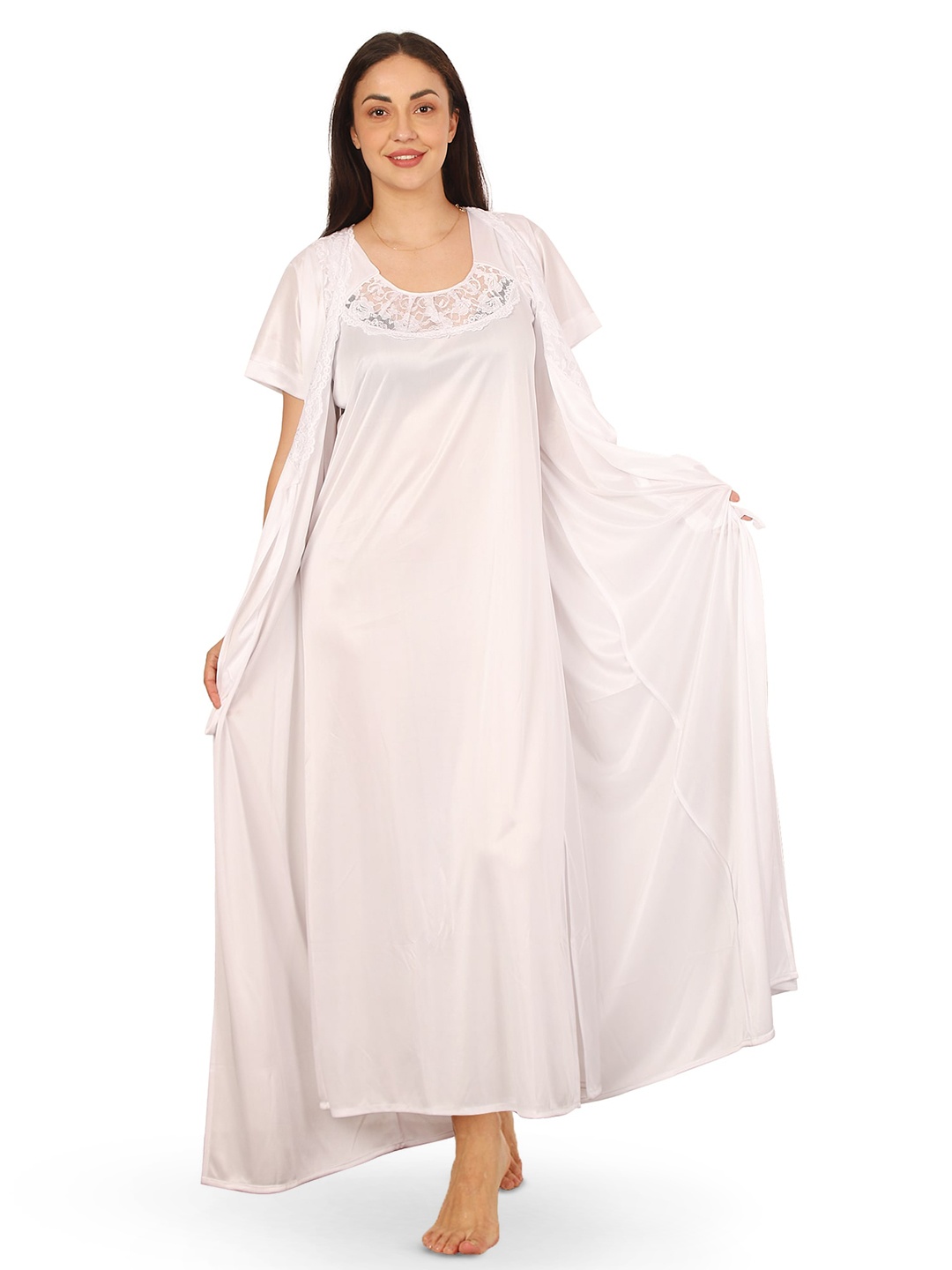 

Noty Pack Of 2 Satin Maxi Nightdress With Robe, Off white