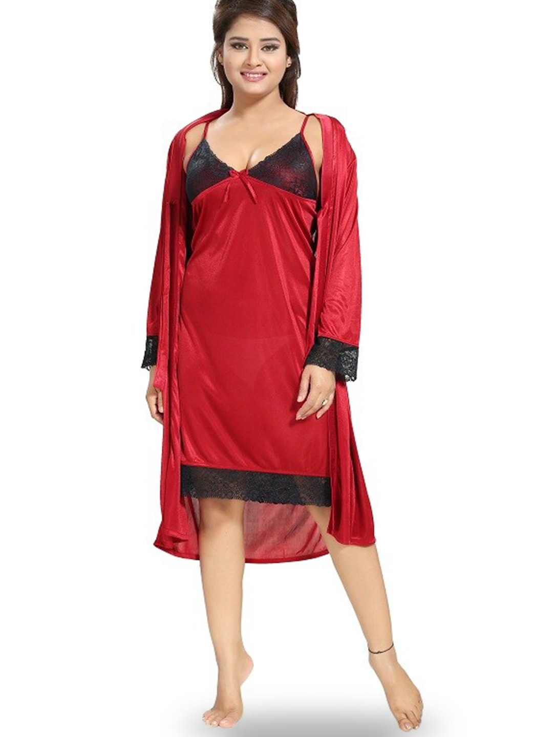 

Noty Satin Nightdress With Robe, Red
