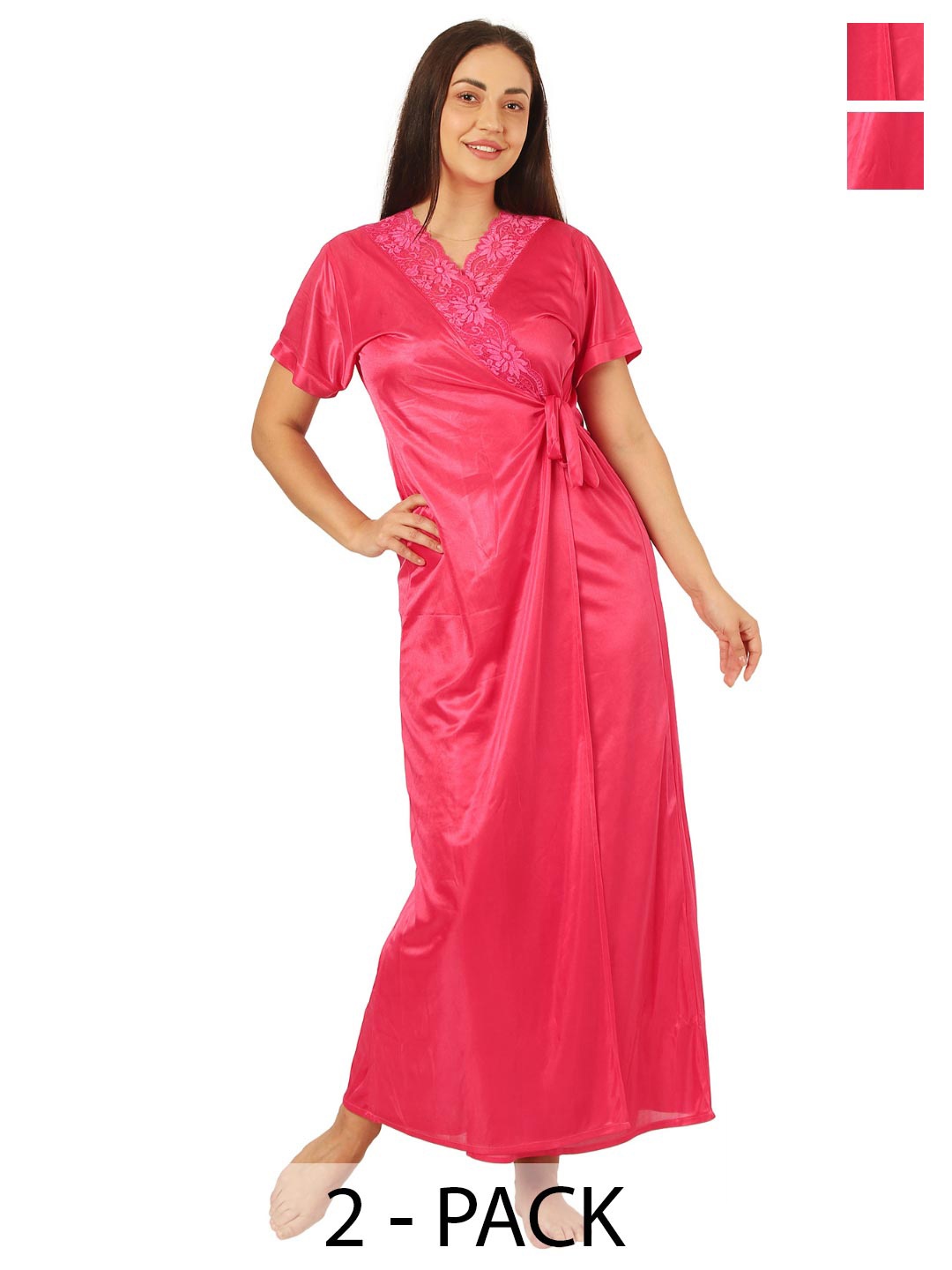 

Noty Pack Of 2 Satin Maxi Wrap Nightdress, Coral