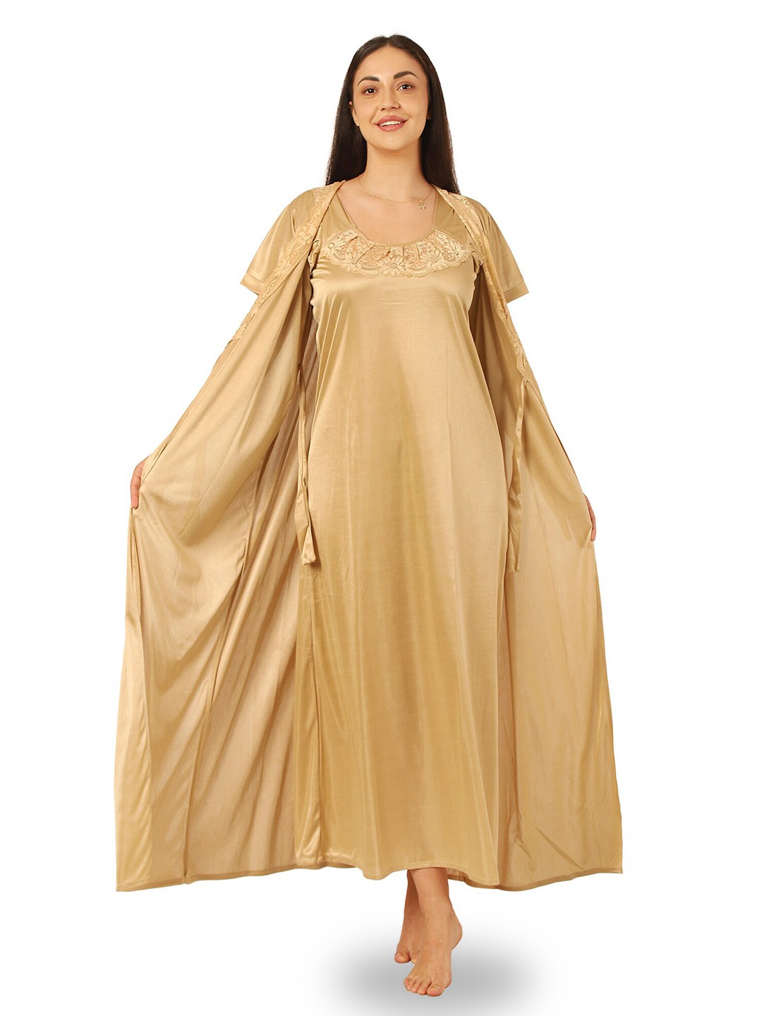

Noty Pack Of 2 Satin Maxi Wrap Nightdress, Gold