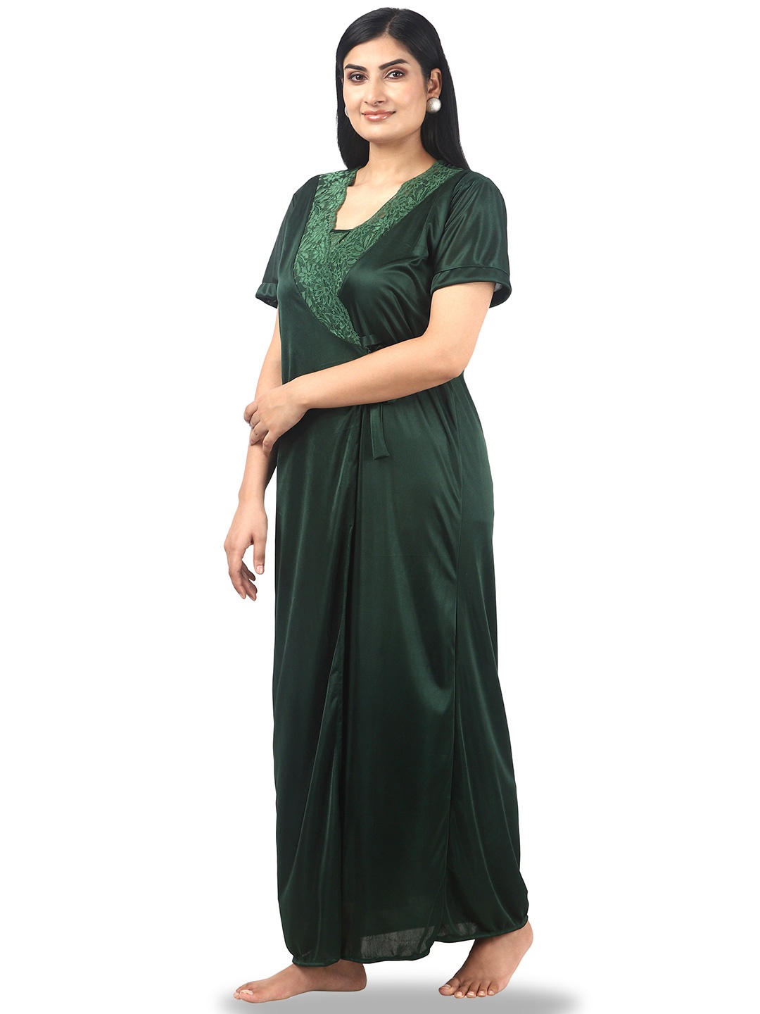 

Noty Pack Of 2 Satin Maxi Wrap Nightdress, Green