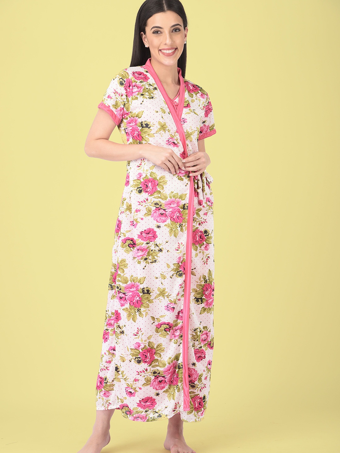 

Noty Pack Of 2 Floral Printed Satin Maxi Wrap Nightdress, Pink