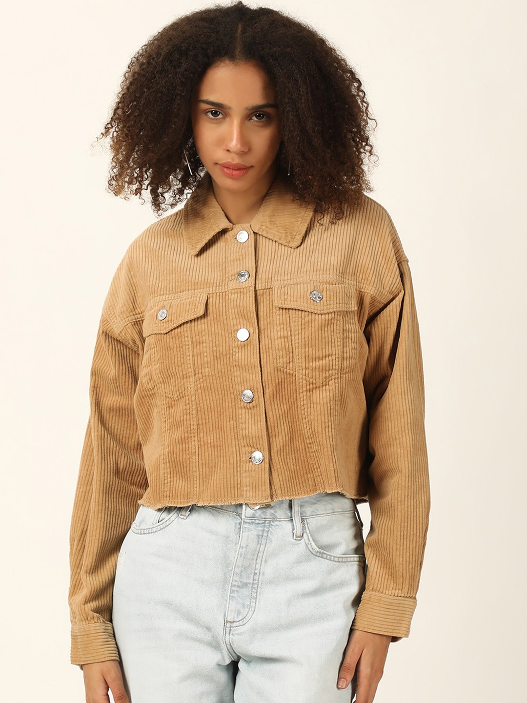 

FOREVER 21 Beige Pure Cotton Crop Tailored Jacket