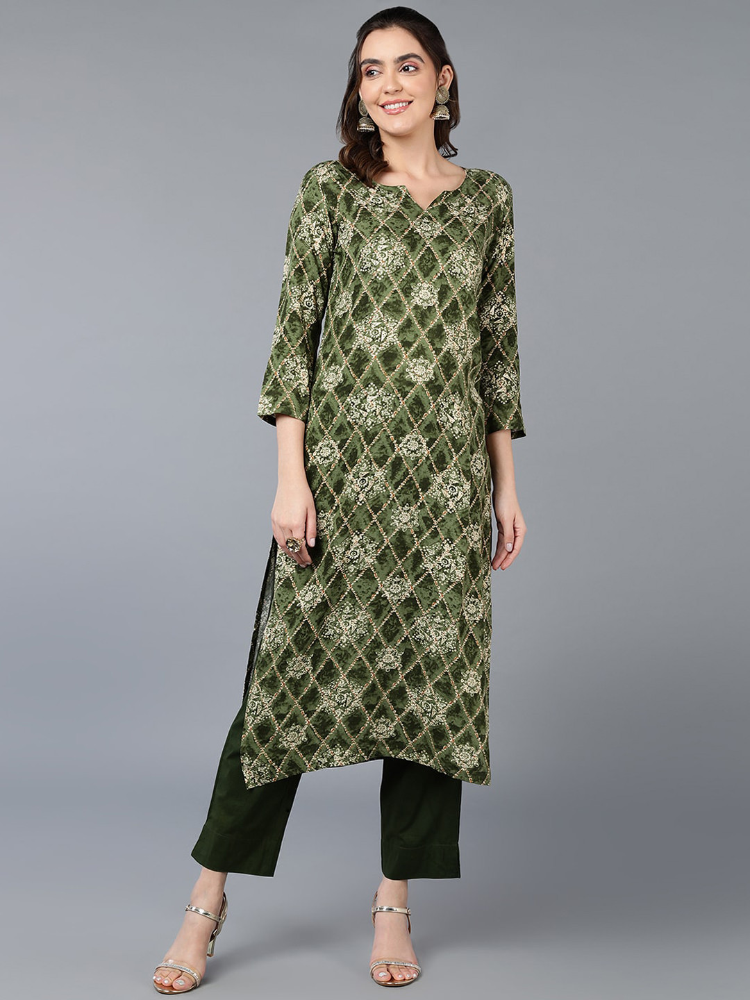 

AHIKA Green Ethnic Motifs Printed Straight Kurta