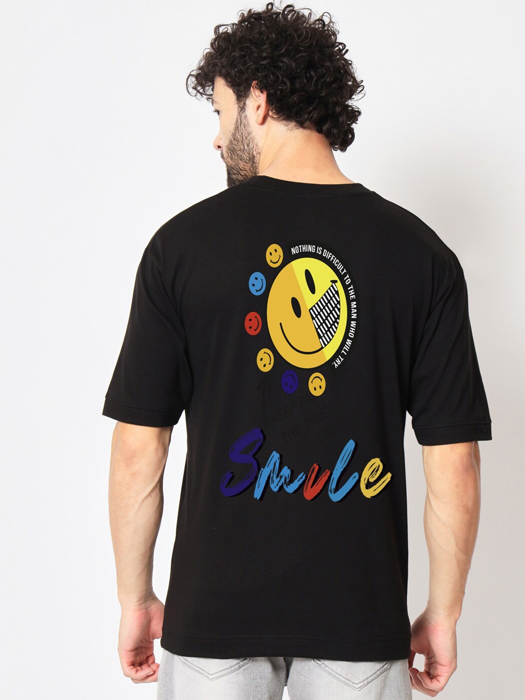 

Imsa Moda Typography Printed Cotton Oversized Longline T-shirt, Black