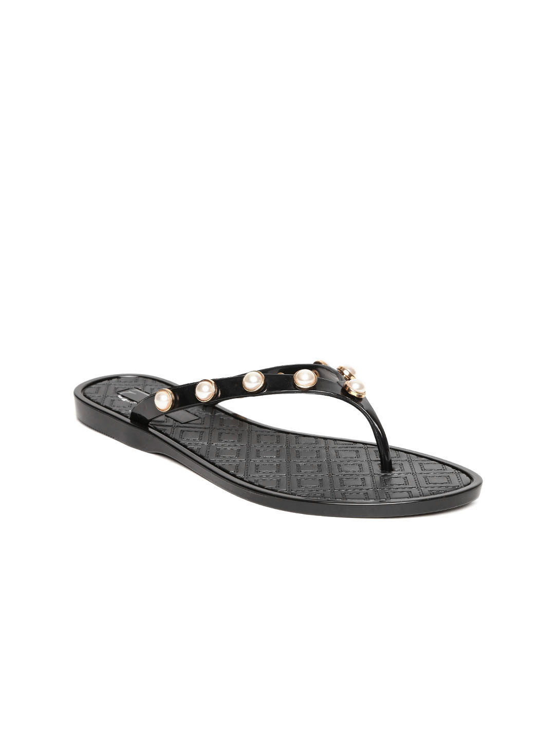 

Carlton London Women Black Embellished Synthetic Open Toe Flats