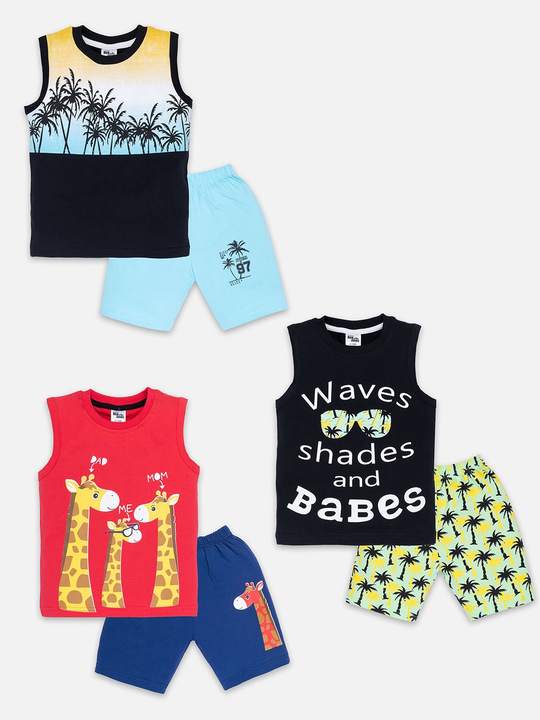 

Nick and Jones Boys Pack Of 3 Printed Pure Cotton T-shirt with Shorts, Black