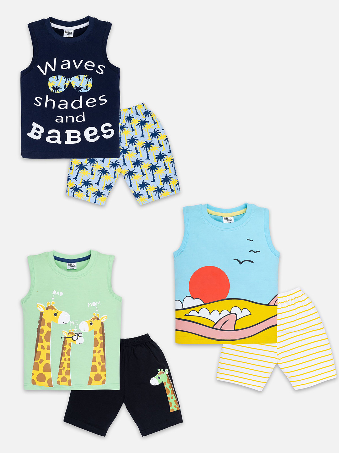 

Nick and Jones Boys Pack Of 3 Printed Pure Cotton T-shirt with Shorts, Green