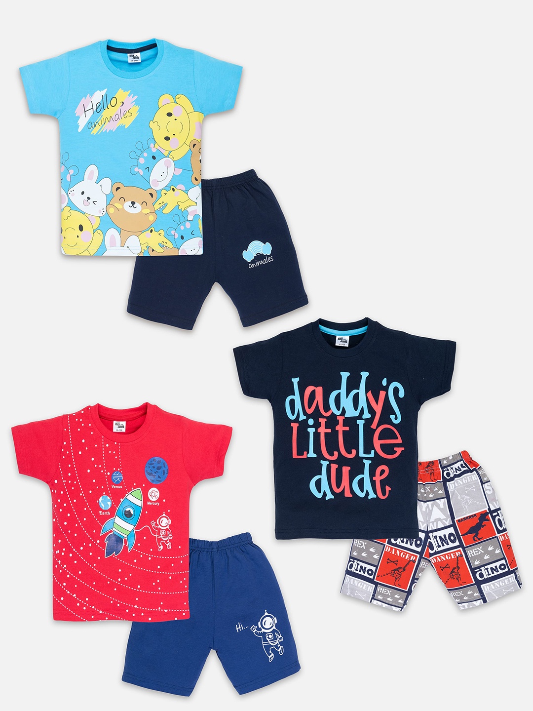 

Nick and Jones Boys Pack Of 3 Printed Pure Cotton T-shirt with Shorts, Blue