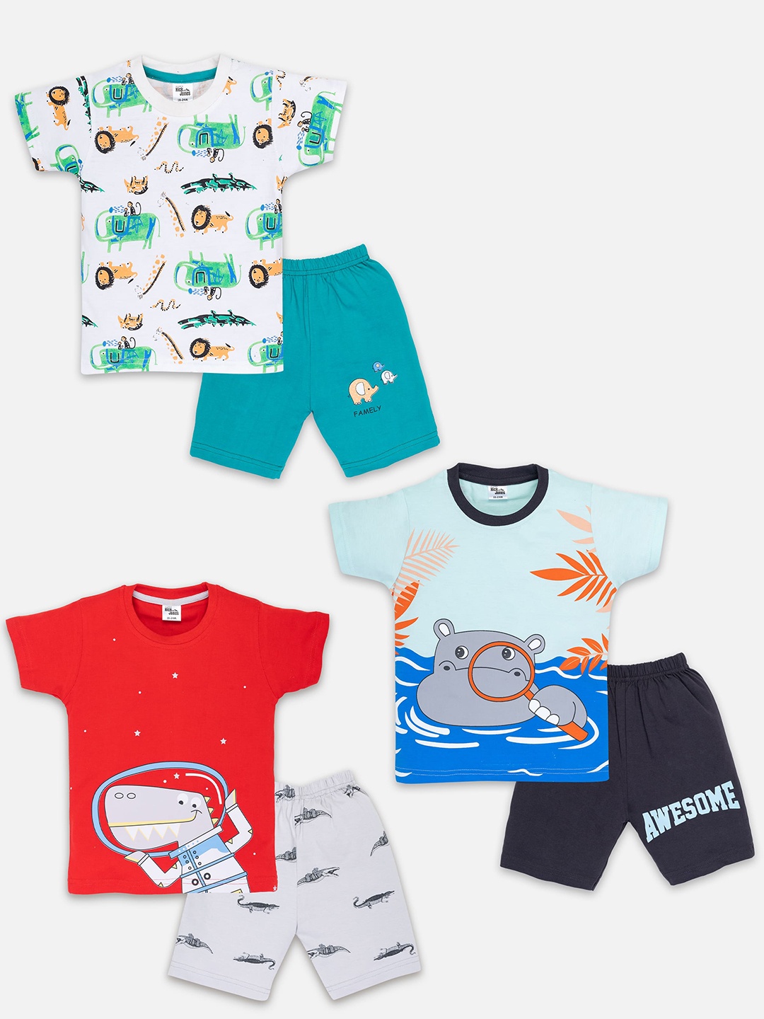 

Nick and Jones Boys Pack Of 3 Printed Pure Cotton T-shirt with Shorts, White