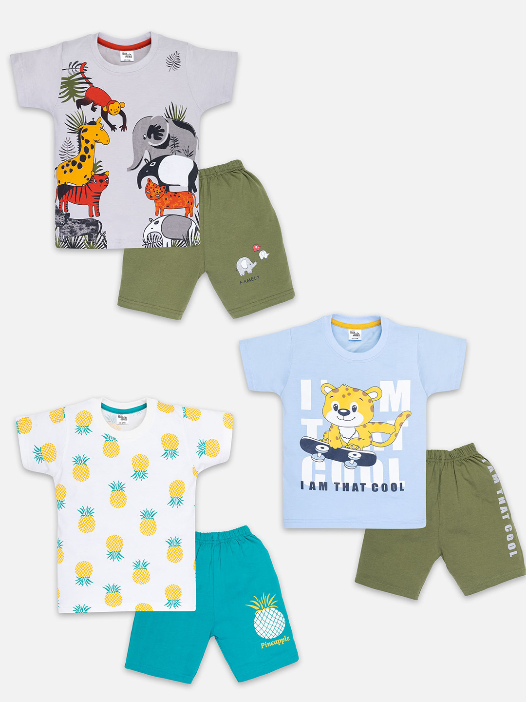 

Nick and Jones Boys Pack Of 3 Printed Pure Cotton T-shirt with Shorts, Grey