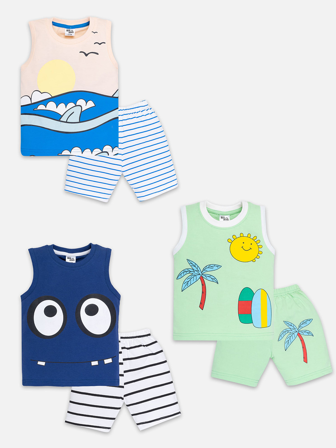 

Nick and Jones Boys Pack Of 3 Printed Pure Cotton T-shirt with Shorts, Peach