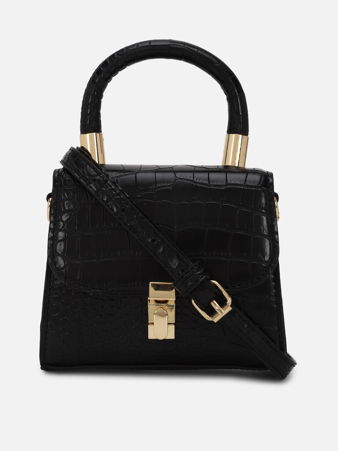 

FOREVER 21 Textured Structured Handheld Bag, Black