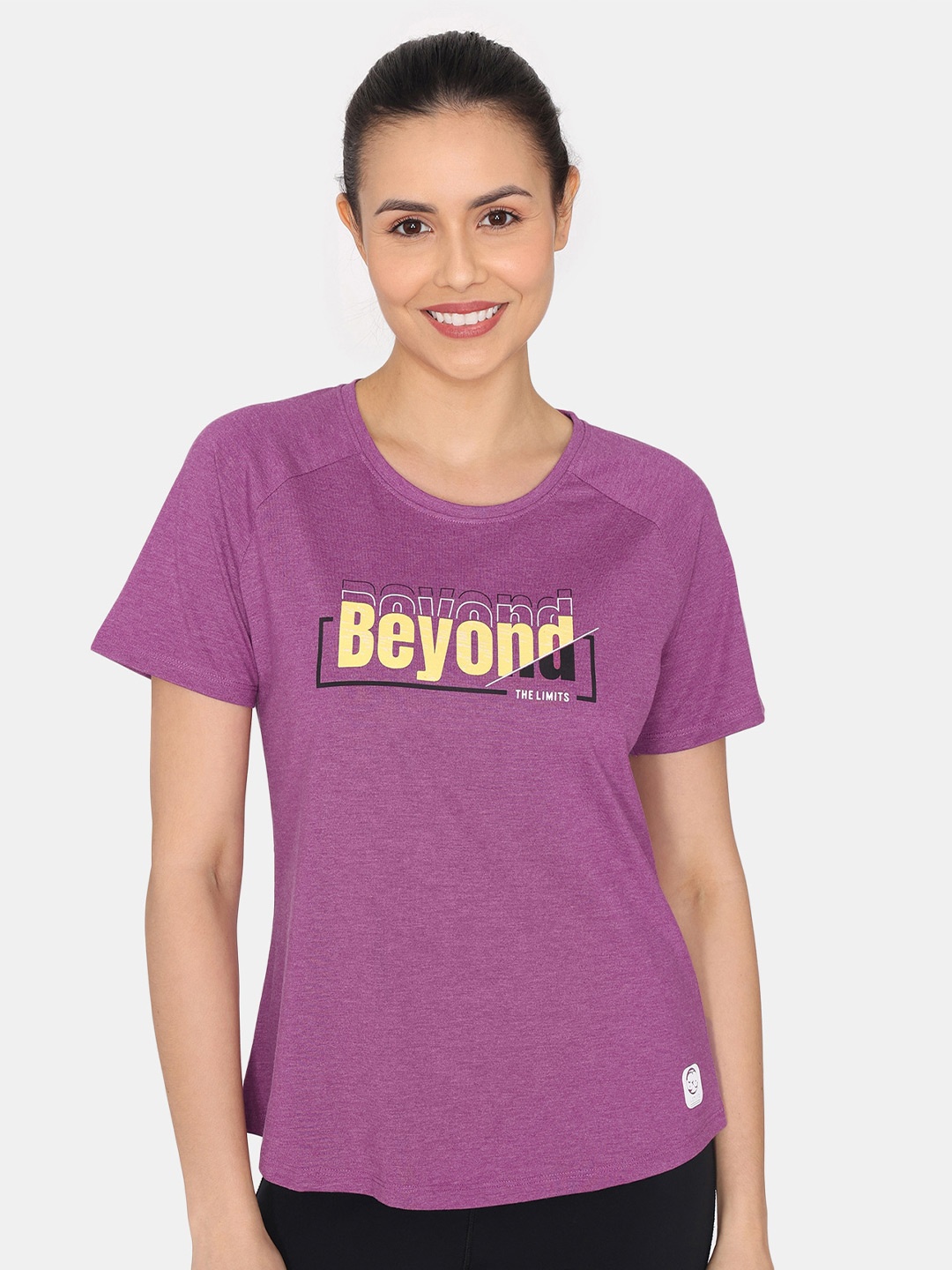 

Rosaline by Zivame Typography Printed Raglan Sleeves T-Shirt, Purple
