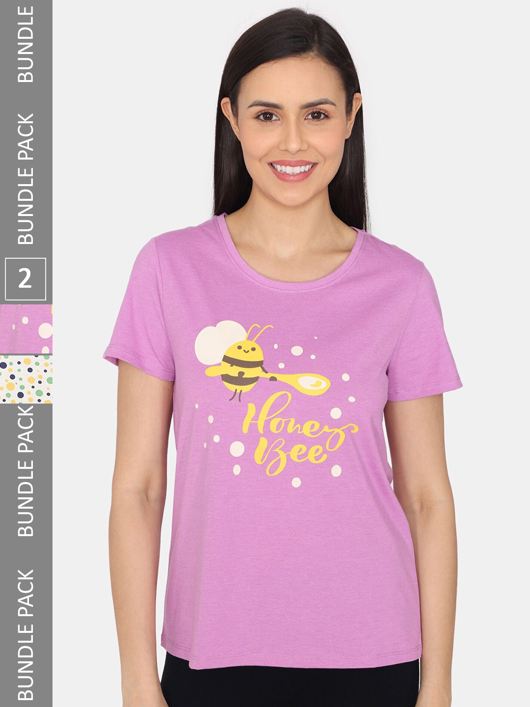

Rosaline by Zivame Pack of 2 Typography Printed Round Neck T-Shirt, Purple