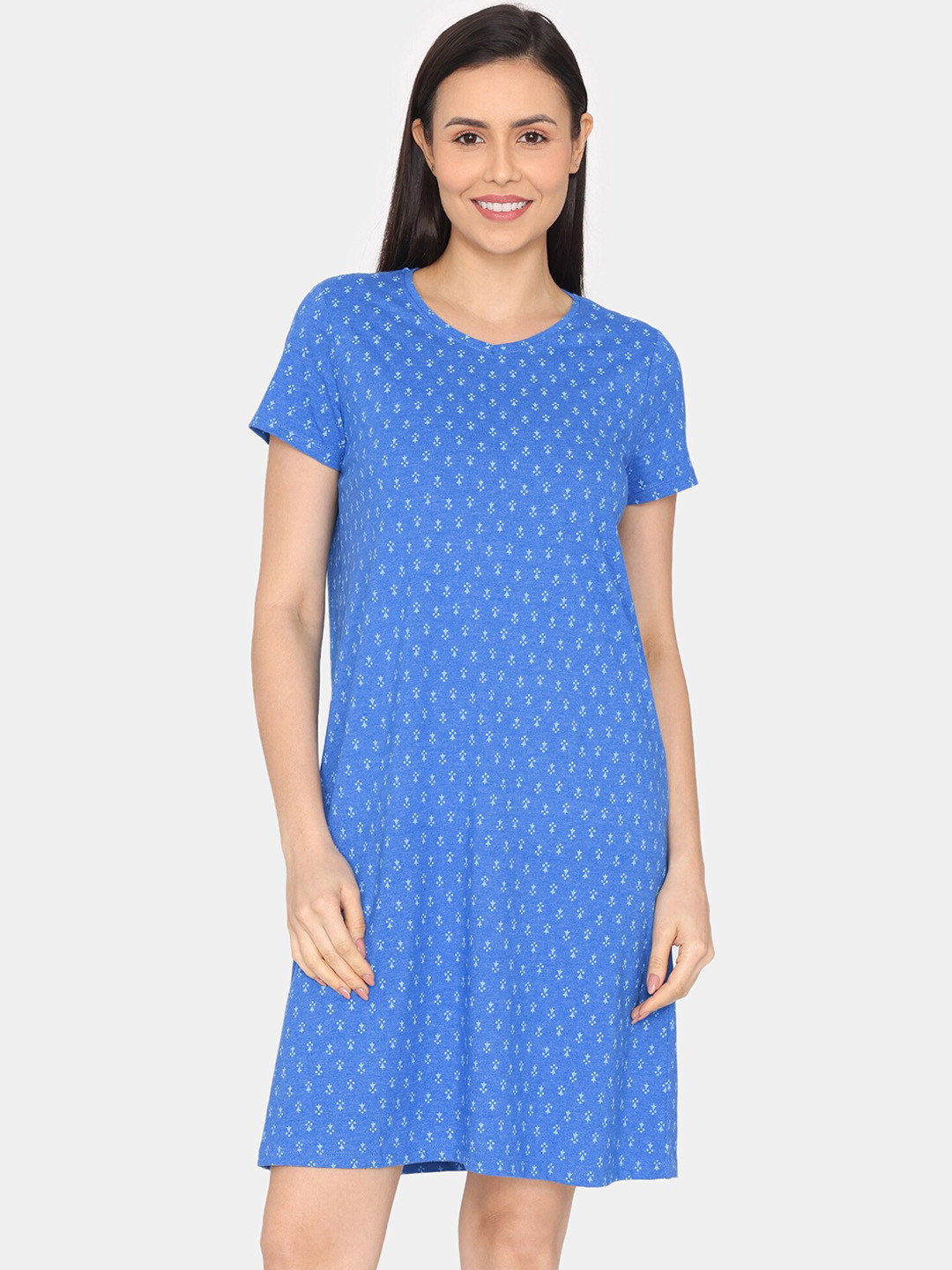 

Rosaline by Zivame Conversational Printed Cotton T-Shirt Night Dress, Blue