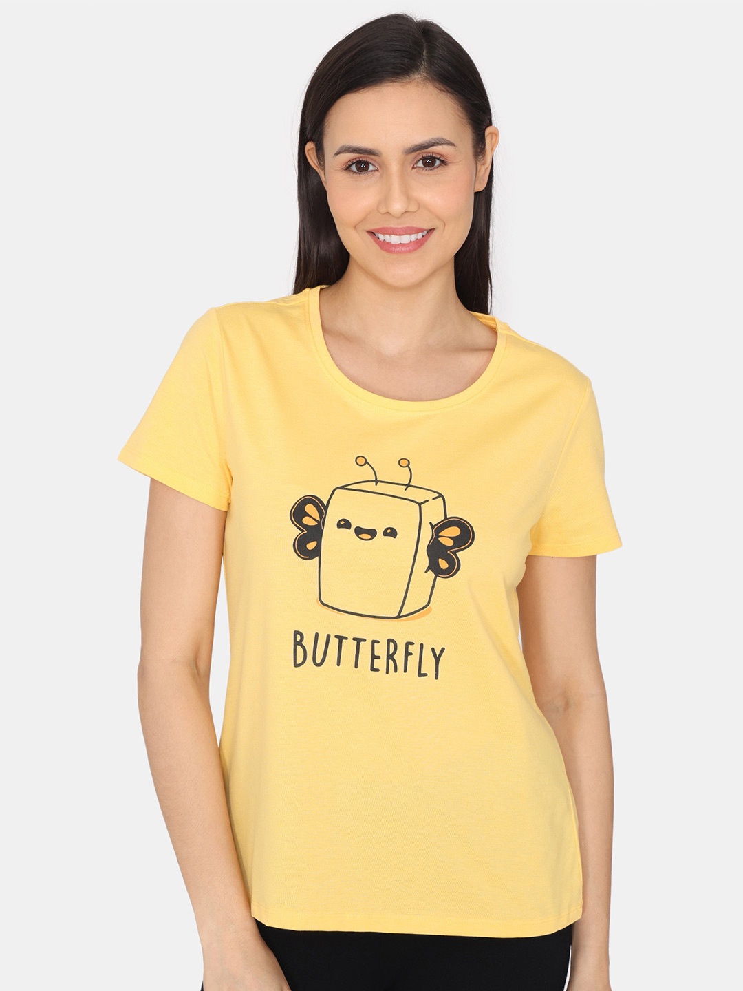 

Rosaline by Zivame Typography Printed T-Shirt, Yellow