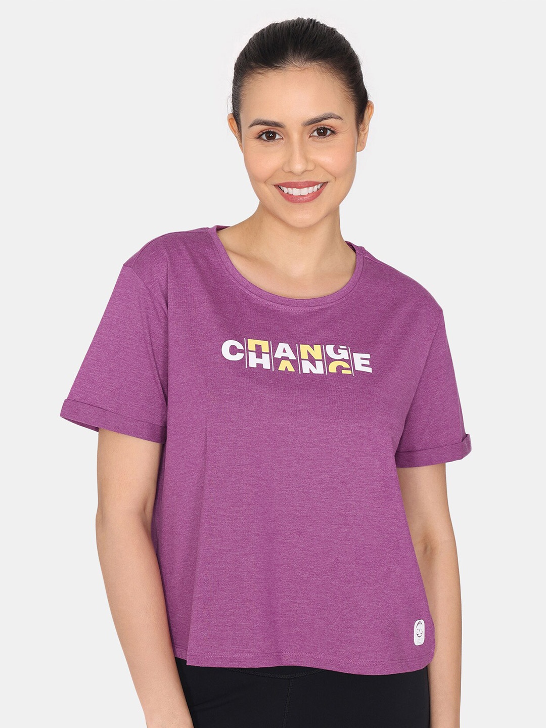 

Rosaline by Zivame Typography Printed T-Shirt, Purple